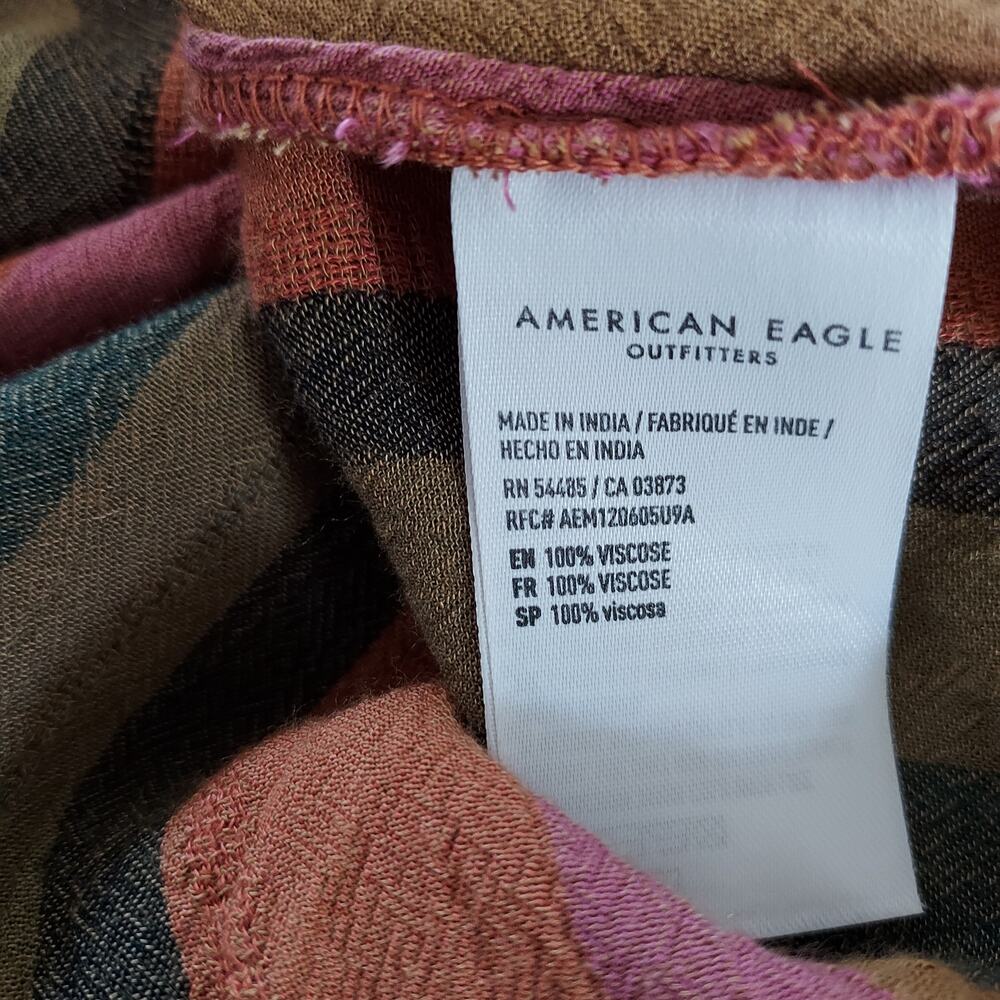 American Eagle Striped Crop Short Sleeve Boho Blouse Size L - Picture 11 of 11